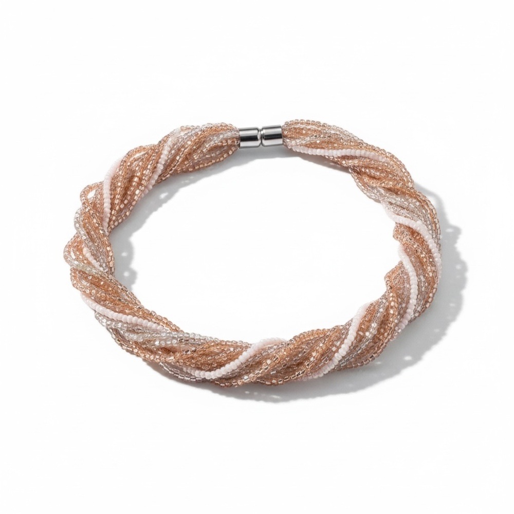 new Stella + Ruby ❃ Multi Strand Glass Bead Necklace ❃ Silver Cashmere Champagne - Picture 14 of 16